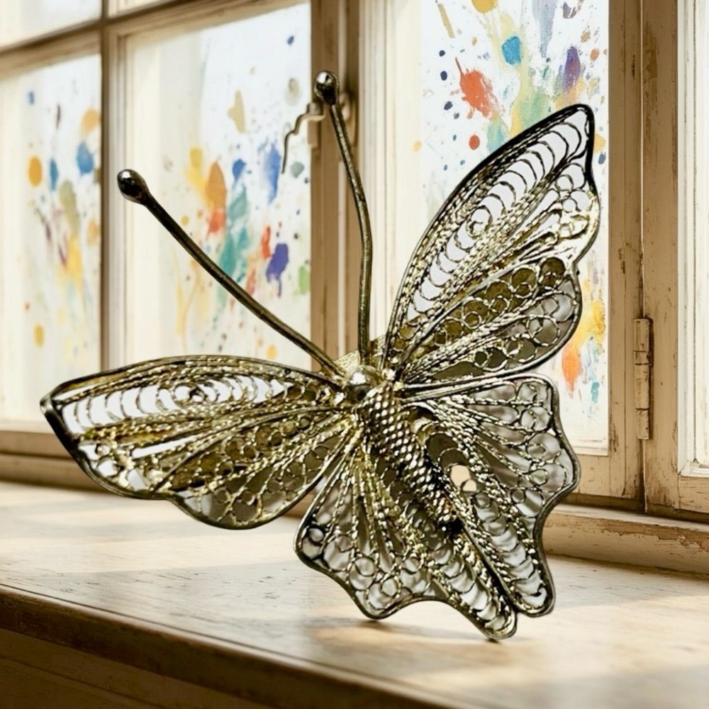 Sterling Silver Butterfly VINTAGE 925 Sterling Butterfly GUC Filigree Butterfly